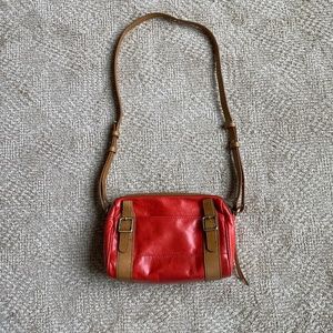 Hobo International Red Leather Crossbody Bag Tan Trim Buckle Detail Small